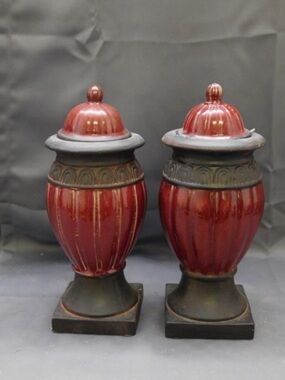 Home Interiors Red and Bronze Ceramic Urn Pair